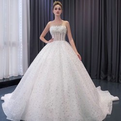 Sleeveless Wedding Dress 2024 Elegant Bridal Gowns Scoop Neck Sequin Princess Bride Gown Vestido De Noiva