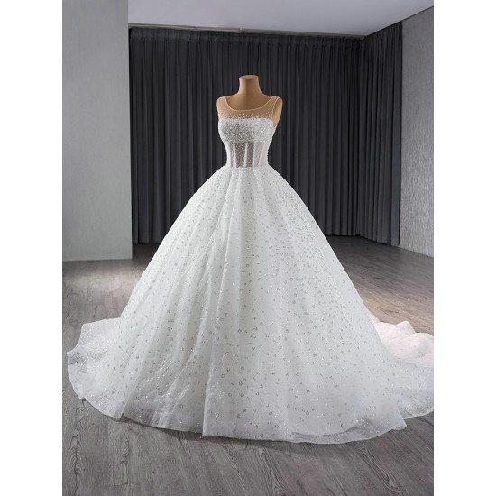 Sleeveless Wedding Dress 2024 Elegant Bridal Gowns Scoop Neck Sequin Princess Bride Gown Vestido De Noiva