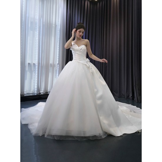 Sleeveless Wedding Dress For Woman Sweetheart Strapless Sweep Train Backless Bridal Gowns