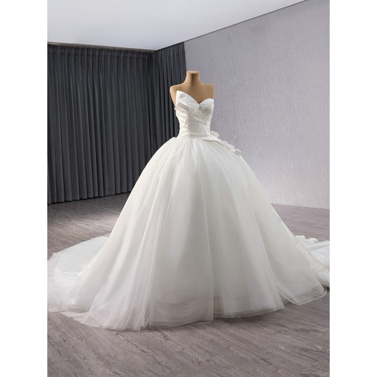 Sleeveless Wedding Dress For Woman Sweetheart Strapless Sweep Train Backless Bridal Gowns