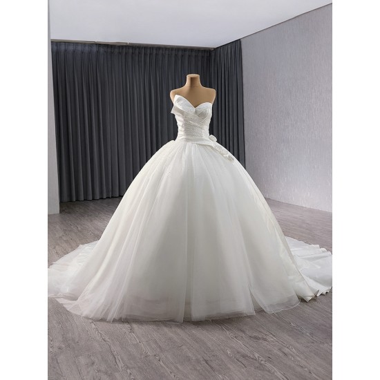 Sleeveless Wedding Dress For Woman Sweetheart Strapless Sweep Train Backless Bridal Gowns