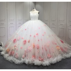 Sleeveless White Quinceanera Dresses for 3D Flowers Appliques Ball Gown Sweet 15 Prom Party Dresses