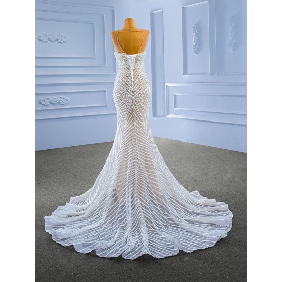 Sleeveless White Wedding Dress Scoop Neck Elegant Dresses For Women 2024 Pearl Bcakless Gowns