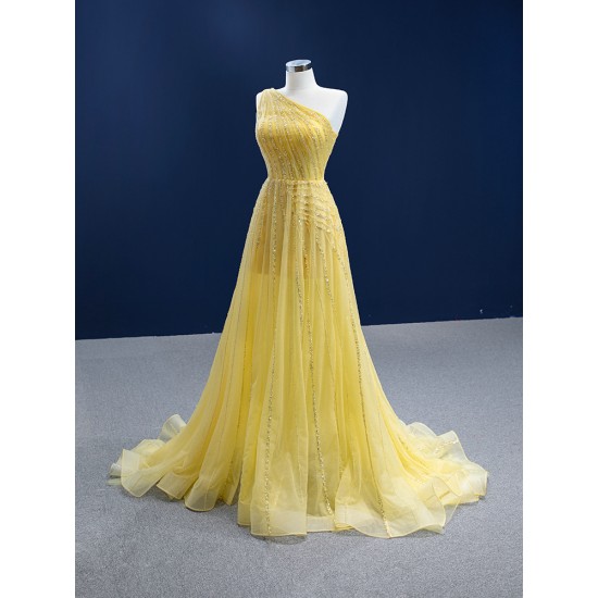 Sleeveless Yellow Mermaid Prom Dresses 2024 Luxury Beaded Floor Length Formal Party Evening Gowns Vestido De Fiesta