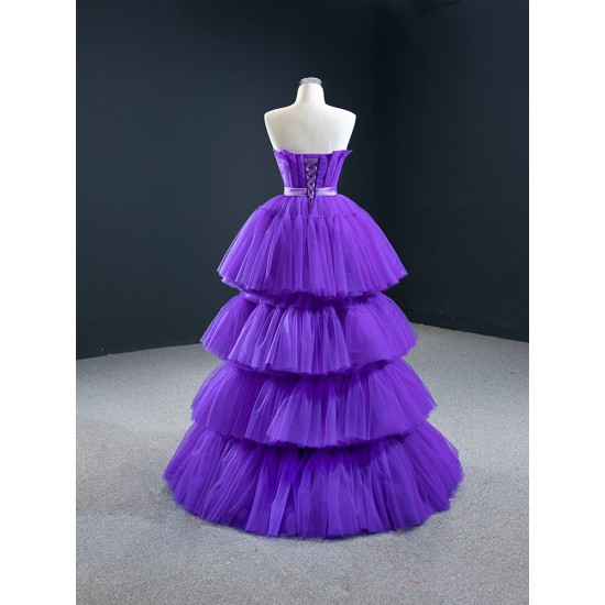 Sleeveless Purple Prom Dresses Tiered Mermaid Prom Evening Gowns Robe De Soiree