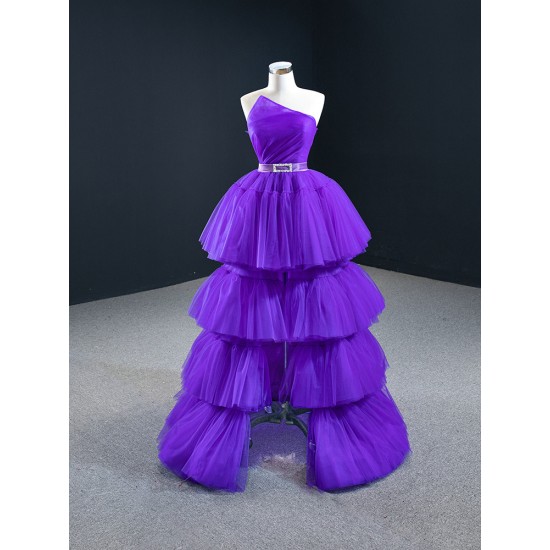 Sleeveless Purple Prom Dresses Tiered Mermaid Prom Evening Gowns Robe De Soiree