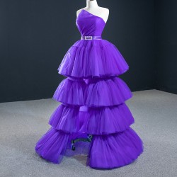 Sleeveless Purple Prom Dresses Tiered Mermaid Prom Evening Gowns Robe De Soiree