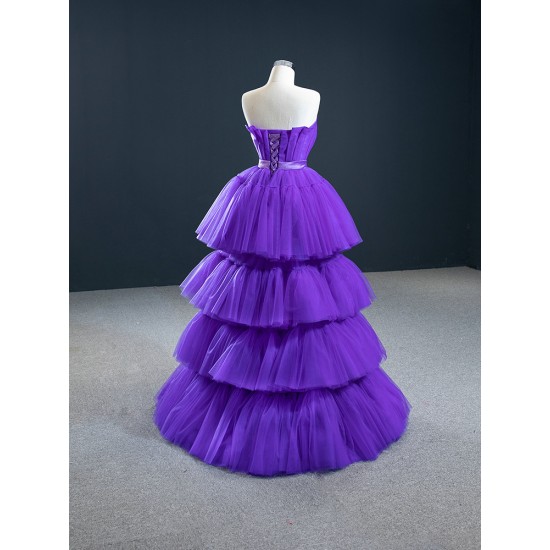 Sleeveless Purple Prom Dresses Tiered Mermaid Prom Evening Gowns Robe De Soiree