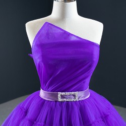 Sleeveless Purple Prom Dresses Tiered Mermaid Prom Evening Gowns Robe De Soiree