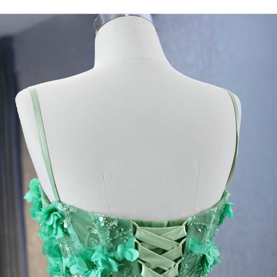 Spaghetti Strap A Line Prom Dresses Green Evening Gowns Lace Appliques Costume Parties Dress