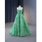 Spaghetti Strap A Line Prom Dresses Green Evening Gowns Lace Appliques Costume Parties Dress