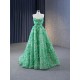 Spaghetti Strap A Line Prom Dresses Green Evening Gowns Lace Appliques Costume Parties Dress