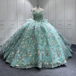 Spaghetti Strap Aqua Blue Quinceanera Dresses Flowers Appliques Sweetheart Ball Gowns Princess Vestidos De 15 Anos