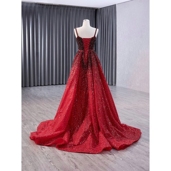 Spaghetti Strap Black Red Prom Evening Dresses Sequines Party Prom Dress Two In One Mermaid Cocktail Prom Gowns Plus Size