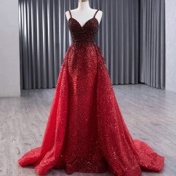 Spaghetti Strap Black Red Prom Evening Dresses Sequines Party Prom Dress Two In One Mermaid Cocktail Prom Gowns Plus Size