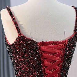 Spaghetti Strap Black Red Prom Evening Dresses Sequines Party Prom Dress Two In One Mermaid Cocktail Prom Gowns Plus Size