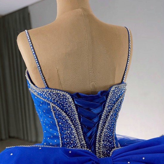 Spaghetti Strap Blue Quinceanera Dresses Sweet Ball Gown Evening Dress Beaded Sleeveless Quinceanera Gown