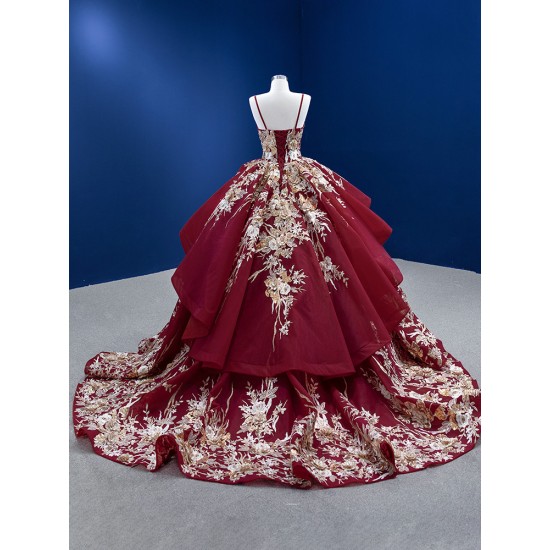 Spaghetti Strap Burgundy Quinceanera Dress 2024 Sleeveless Party Dress 3D Flowers Vestidos De Baile