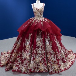 Spaghetti Strap Burgundy Quinceanera Dress 2024 Sleeveless Party Dress 3D Flowers Vestidos De Baile