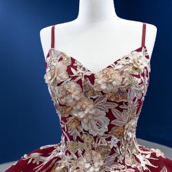 Spaghetti Strap Burgundy Quinceanera Dress 2024 Sleeveless Party Dress 3D Flowers Vestidos De Baile