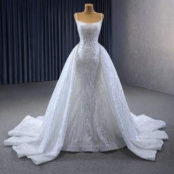 Spaghetti Strap Custom Plus Size Wedding Dress Two In One Sleeveless Sequined Embroidery Bridal Gown