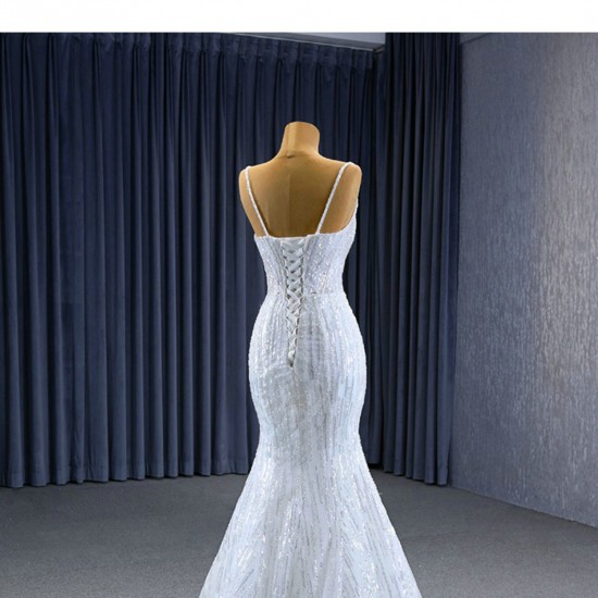 Spaghetti Strap Custom Plus Size Wedding Dress Two In One Sleeveless Sequined Embroidery Bridal Gown