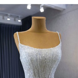 Spaghetti Strap Custom Plus Size Wedding Dress Two In One Sleeveless Sequined Embroidery Bridal Gown