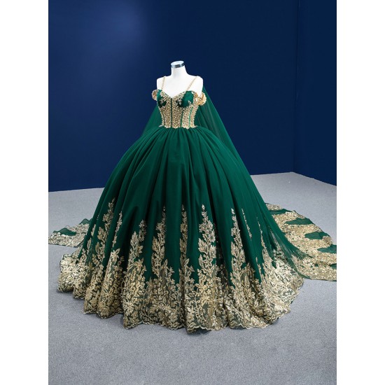 Spaghetti Strap Emerald Green Quinceanera Dress Lace Appliques Ball Gown Cocktail Dresses Party Dress Vestidos Prom