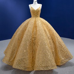 Spaghetti Strap Gold Quinceanera Dress 2024 Cocktail Dresses Vestidos De Baile Glitter Ball Gown Vestidos De 15 Anos