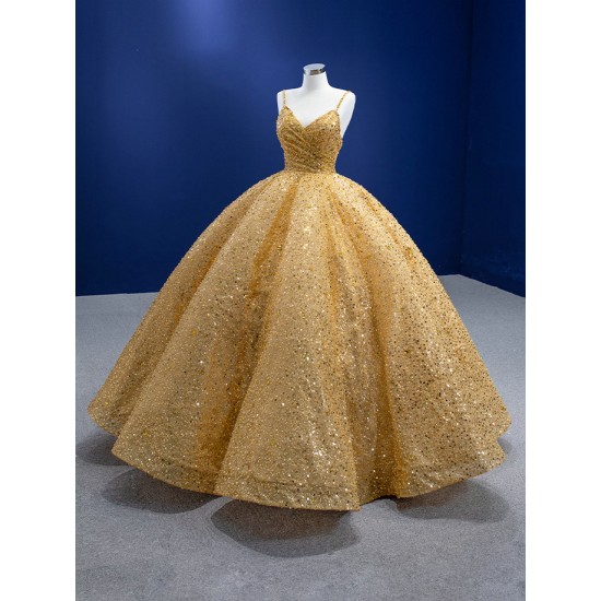 Spaghetti Strap Gold Quinceanera Dress 2024 Cocktail Dresses Vestidos De Baile Glitter Ball Gown Vestidos De 15 Anos