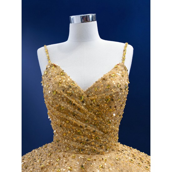 Spaghetti Strap Gold Quinceanera Dress 2024 Cocktail Dresses Vestidos De Baile Glitter Ball Gown Vestidos De 15 Anos