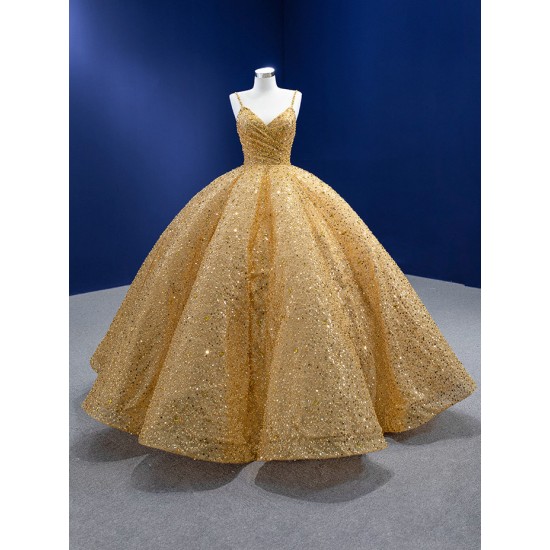 Spaghetti Strap Gold Quinceanera Dress 2024 Cocktail Dresses Vestidos De Baile Glitter Ball Gown Vestidos De 15 Anos