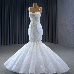 Spaghetti Strap Mermaid Wedding Dresses Sweetheart Beading Sequined Pearl Lace Up Bride Gown Dress