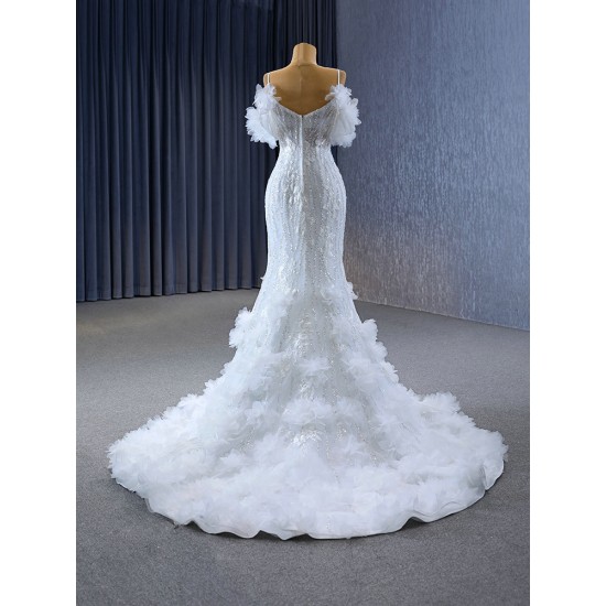 Spaghetti Strap Wedding Dresses Puff Sleeve Ruffled Bridal Gowns Beading Vestido de Novia 2024