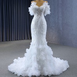 Spaghetti Strap Wedding Dresses Puff Sleeve Ruffled Bridal Gowns Beading Vestido de Novia 2024