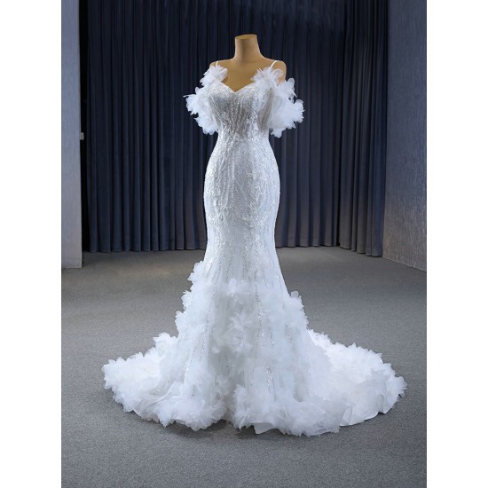 Spaghetti Strap Wedding Dresses Puff Sleeve Ruffled Bridal Gowns Beading Vestido de Novia 2024