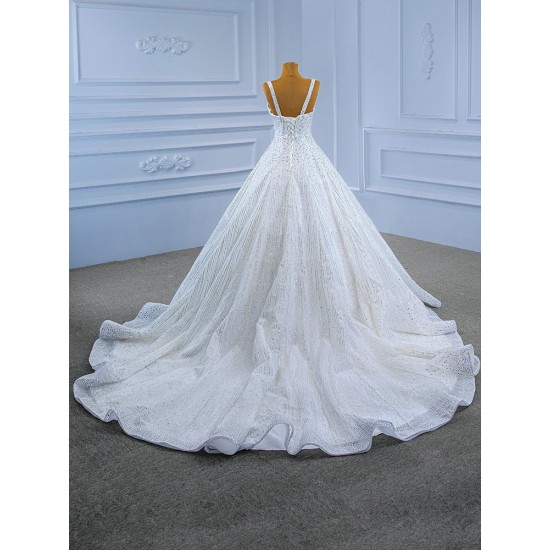 Spaghetti Strap White Wedding Dress Backless Sweetheart Neck Bridal Gown Sleeveless Floor Lnegth 2024 Ball Gown