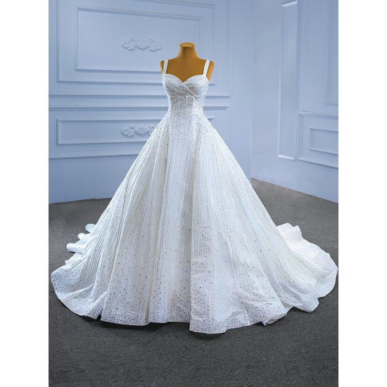 Spaghetti Strap White Wedding Dress Backless Sweetheart Neck Bridal Gown Sleeveless Floor Lnegth 2024 Ball Gown