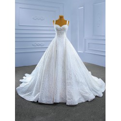 Spaghetti Strap White Wedding Dress Backless Sweetheart Neck Bridal Gown Sleeveless Floor Lnegth 2024 Ball Gown