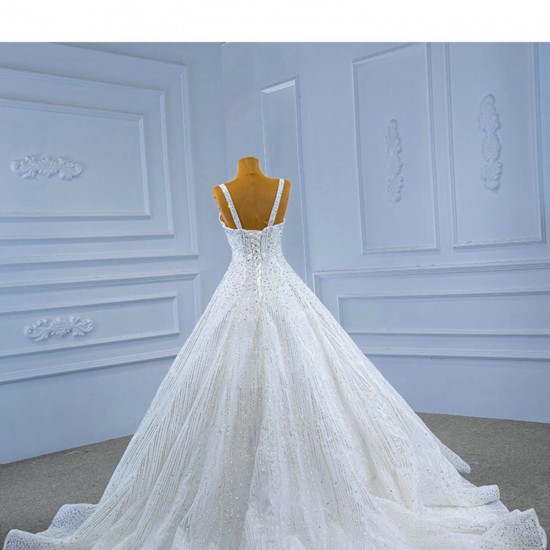 Spaghetti Strap White Wedding Dress Backless Sweetheart Neck Bridal Gown Sleeveless Floor Lnegth 2024 Ball Gown