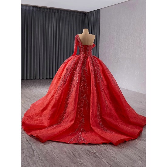 Sparkly Beading Red Quincenara Dresses 2024 Luxury Ball Gown Sweet 16 Gown One Shoulder Vestidos De XV 15 Anos