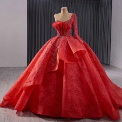 Sparkly Beading Red Quincenara Dresses 2024 Luxury Ball Gown Sweet 16 Gown One Shoulder Vestidos De XV 15 Anos