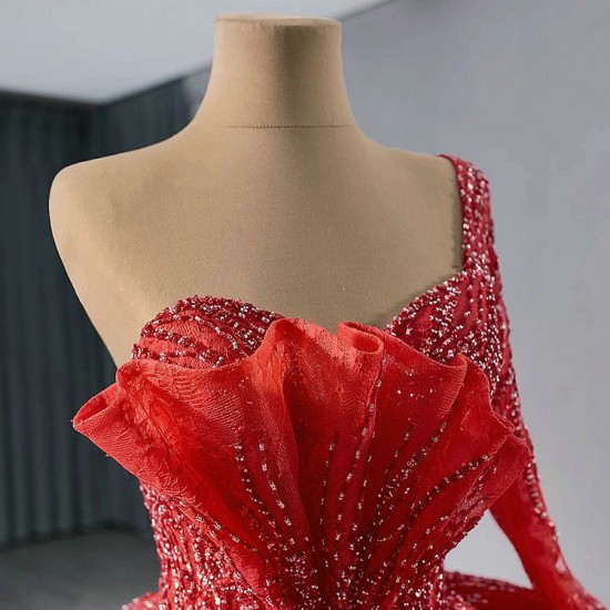 Sparkly Beading Red Quincenara Dresses 2024 Luxury Ball Gown Sweet 16 Gown One Shoulder Vestidos De XV 15 Anos