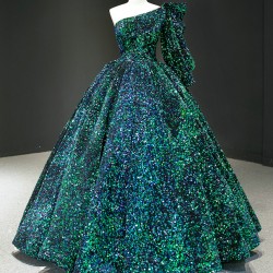 Sparkly Green Prom Dresses 2024 One Shoulder Sequin Evening Gowns Custom Made Ball Gown