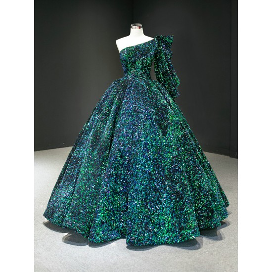 Sparkly Green Prom Dresses 2024 One Shoulder Sequin Evening Gowns Custom Made Ball Gown