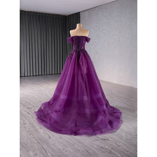 Sparkly Purple Mermaid Prom Dresses For Black Girl Beading Off Shoulder Evening Dresses Birthday Party Gowns