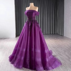 Sparkly Purple Mermaid Prom Dresses For Black Girl Beading Off Shoulder Evening Dresses Birthday Party Gowns