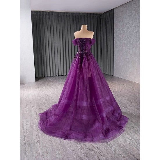 Sparkly Purple Mermaid Prom Dresses For Black Girl Beading Off Shoulder Evening Dresses Birthday Party Gowns