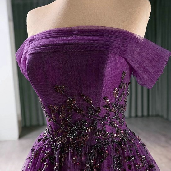 Sparkly Purple Mermaid Prom Dresses For Black Girl Beading Off Shoulder Evening Dresses Birthday Party Gowns