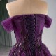 Sparkly Purple Mermaid Prom Dresses For Black Girl Beading Off Shoulder Evening Dresses Birthday Party Gowns